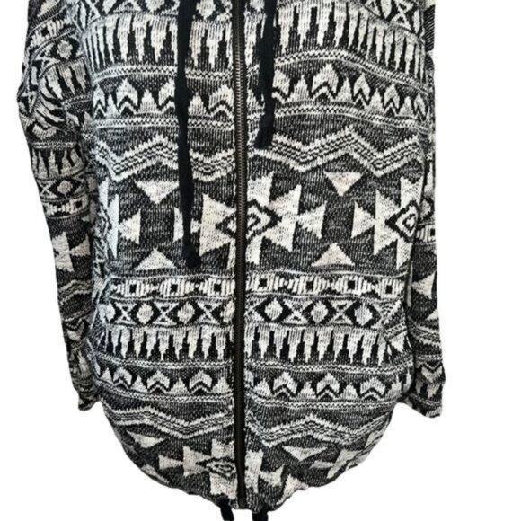 American Eagle Outfitters Hooded Zip-Up Sweater Black/White Drawstring Hem Sz M - Picture 5 of 11
